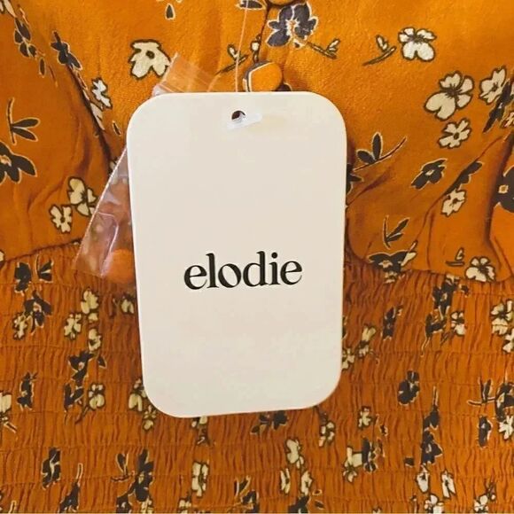 Elodie Womens Crop Top Orange Rust Floral Long Sleeve faux Button Front SZ L - Picture 7 of 12